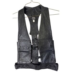 First Genuine Leather Mens Black Motorcycle Utility Vest Tactical Biker M